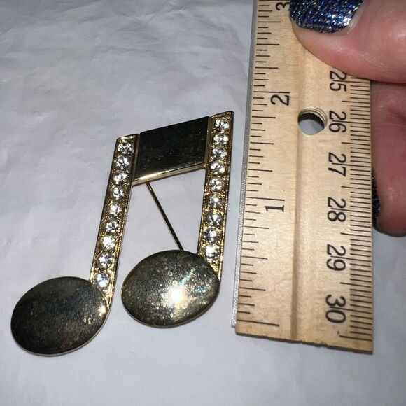 Vintage JJ Jonette Jewels Gold Tone with Rhinestone Music Note Brooch - Picture 8 of 8